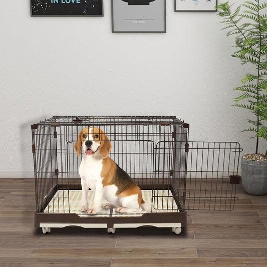 Huisdierkooi – Hondenkooi – Kattenren – Konijnenhok – Puppybench – Roestvrij Staal – Dubbel Niveau – Wieltjes – Uitneembare Tray – Veiligheidsdeuren – Ventilatie Mesh – Klein en Middelgroot Dier – Binnen en Buiten Gebruik