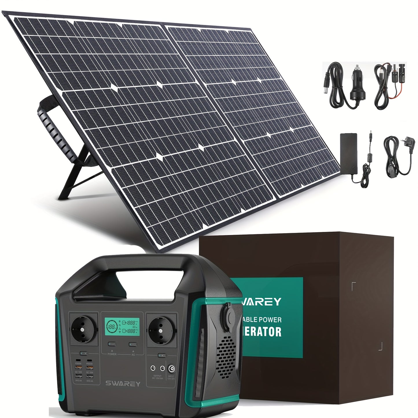 Draagbare Power Station – Mobiele Generator – Zonne-accu – Noodstroom – Camping Powerbank – 1000W Zuivere Sinus – 100W Zonnepaneel Inbegrepen