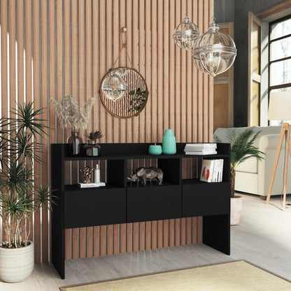 Modern Black Sideboard with Lockable Doors & Fire-Resistant Panels - Large -to-Ceiling (105x30x70cm) - Minimalist Black Wood Furniture for, Dining Room, Entryway - Easy Assembly