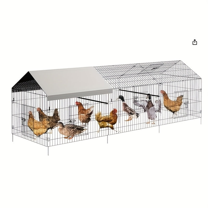 Kippenren – Kippenhok – Buitenren – Dierenren – Pluimveestal – Metalen Constructie – 330x100x100 cm – Weerbestendig Dak – 4 Toegangsdeuren