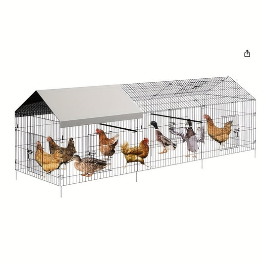 Kippenren – Kippenhok – Buitenren – Dierenren – Pluimveestal – Metalen Constructie – 330x100x100 cm – Weerbestendig Dak – 4 Toegangsdeuren