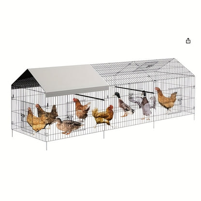 Kippenren – Kipren – Pluimveren – Buitenren – Dierenren – Metaal – Waterdicht Dak – 3,05 x 1,02 x 1,02 m – UV-Bestendig – Voor 12-20 Kippen – Silvery