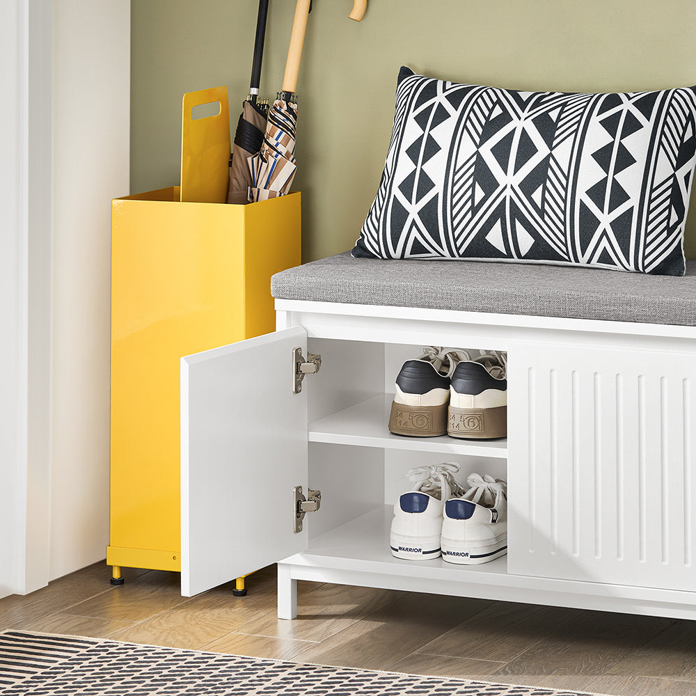 Schoenenbank – Schoenenrek – Schoenenkast – Opbergbank – Halbank – Wit MDF – 100x35x42 cm – 2 Zitkussens & Lade – Geschikt voor 6-8 Paar Schoenen