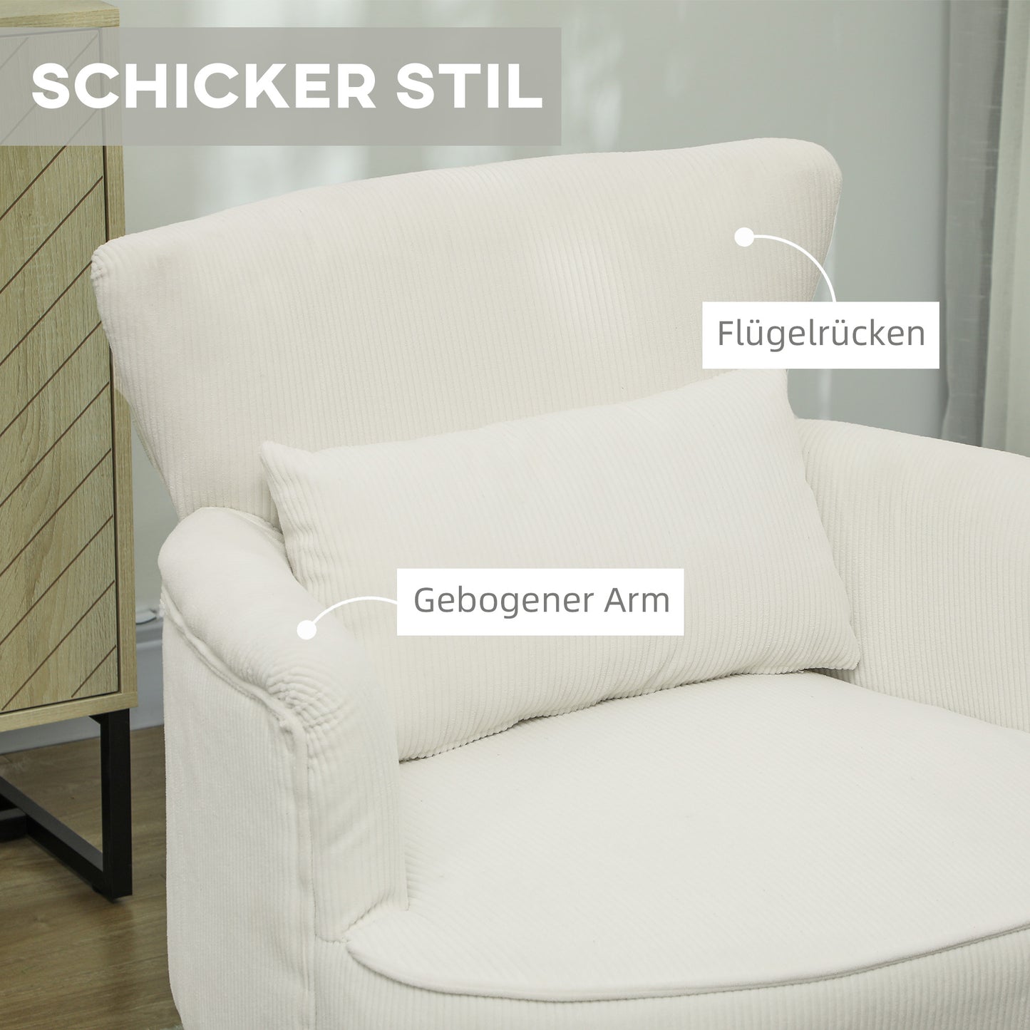 Fauteuil – Loungestoel – Relaxstoel – Zetel – Leunstoel – Crèmewit – Hoogwaardig Polyester – Houten Poten – Max. 120 kg