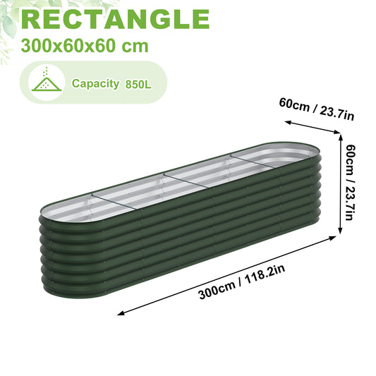 Hoogtebak Tuin – Verhoogd Plantenbed – Moestuinbak – Kruidenbak – Bloembak – Ovaal 300x60x60 cm – Gegalvaniseerd Staal – Roestvrij & Weerbestendig