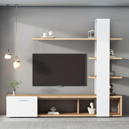 tv-meubel – TV-kast – TV-meubelset – TV-wandmeubel – TV-lowboard – Wit en Eikenhout – Geschikt voor televisies tot 60 inch – Duurzaam massief hardhout