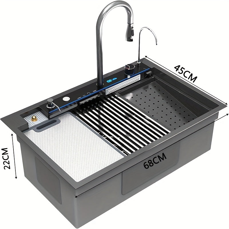 Roestvrijstalen Keukenspoelbak – Spoelbak RVS – Inbouw Spoelbak – Keukenbak – Barspoelbak – Donkergrijs 68x45x22 cm – Grote Capaciteit – Snelle Afvoer