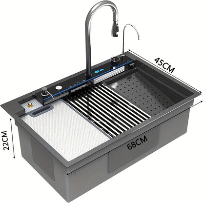 Roestvrijstalen Keukenspoelbak – Spoelbak RVS – Inbouw Spoelbak – Keukenbak – Barspoelbak – Donkergrijs 68x45x22 cm – Grote Capaciteit – Snelle Afvoer