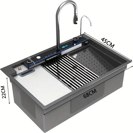 Roestvrijstalen Keukenspoelbak – Spoelbak RVS – Inbouw Spoelbak – Keukenbak – Barspoelbak – Donkergrijs 68x45x22 cm – Grote Capaciteit – Snelle Afvoer