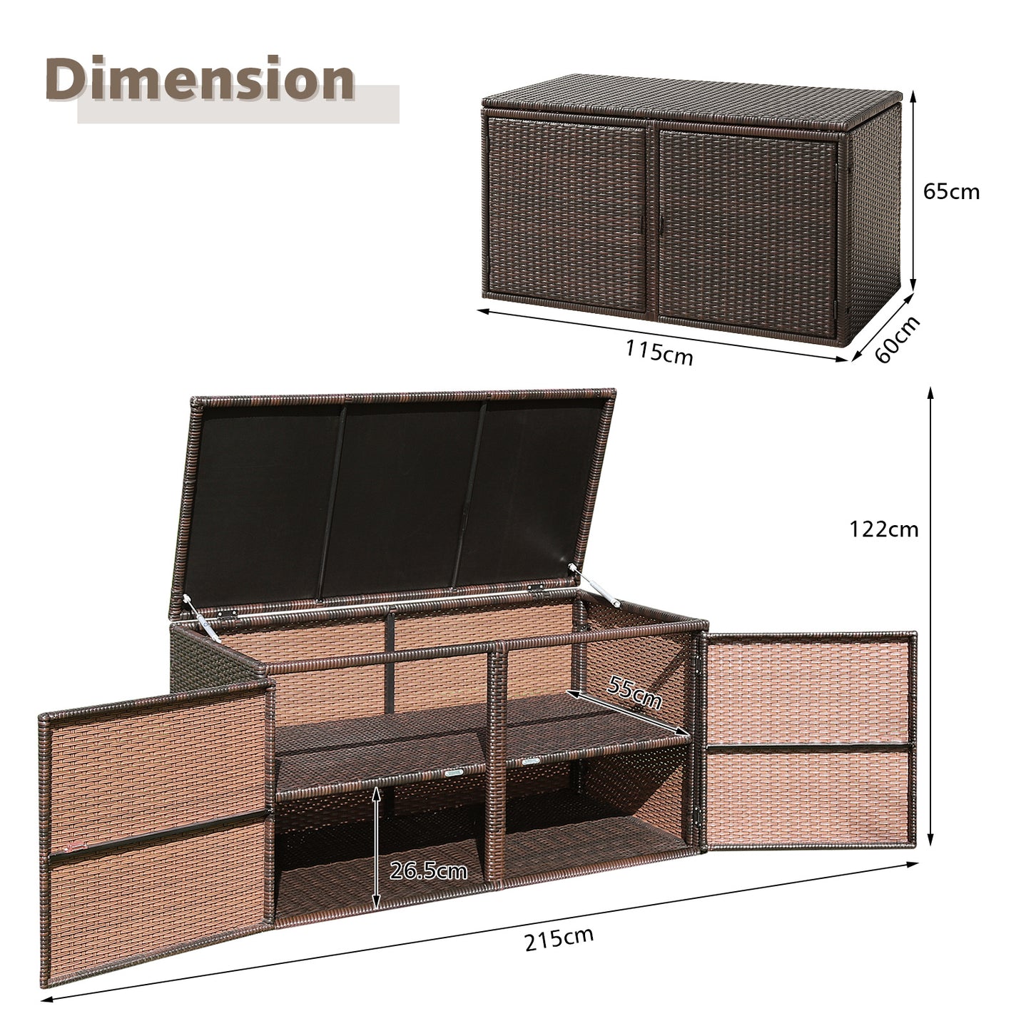 Opbergbox – Opbergkist – Tuinkist – Bergingbox – Tuinbox – 335L Groot Formaat – Weerbestendig Rattan & Stalen Frame – Bruin
