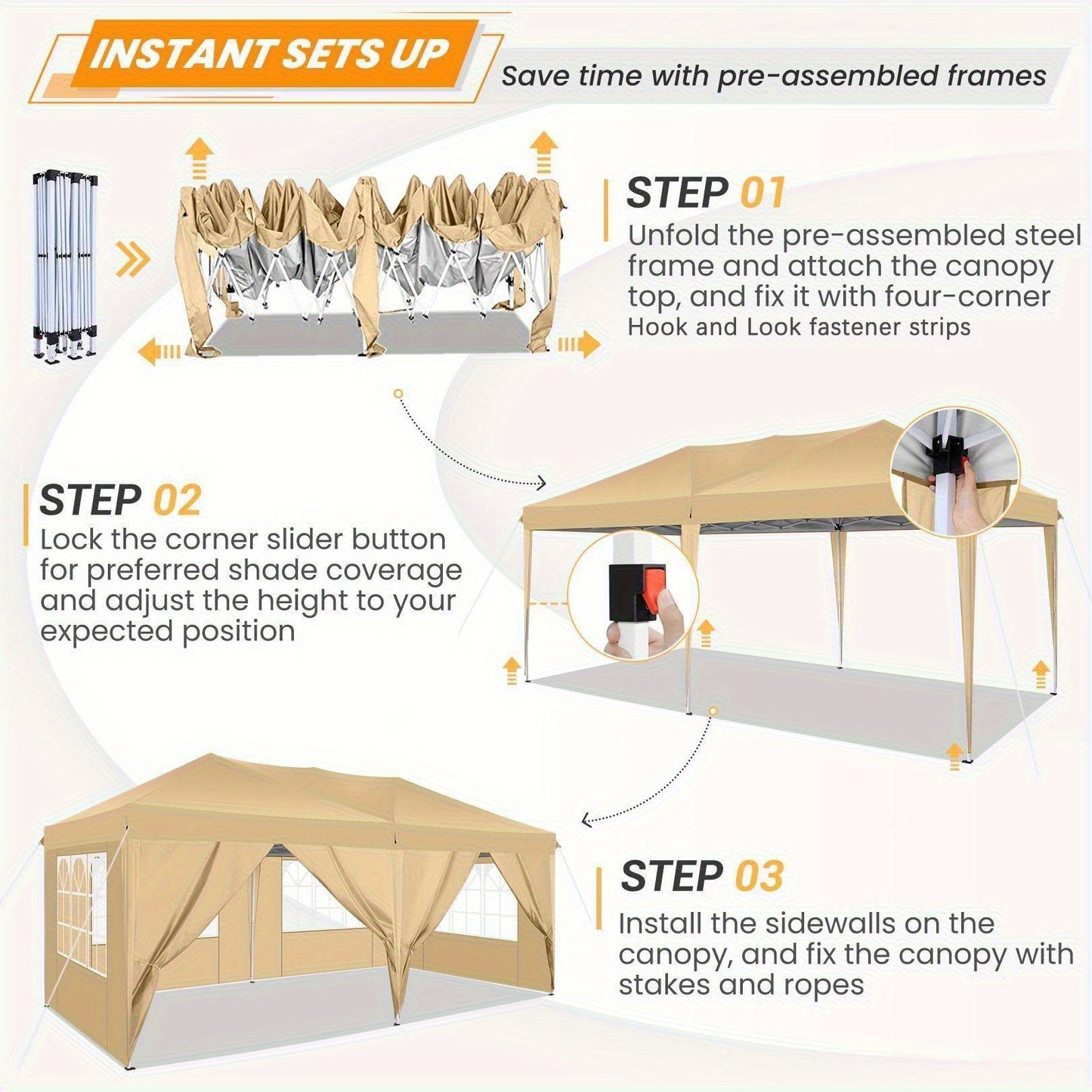 Pop-up Tent – Vouwtent – Partytent – Zonnescherm – Buitenluifel – 3,05x3,05 Meter – UV-bestendig Waterafstotend – Inclusief Draagtas
