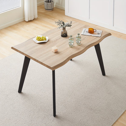 Wavy Eettafel – Eettafel Modern – Tafel Houten – Design Tafel – Ruime Tafel – 140x80x75 cm – Goud Metalen Poten & Duurzaam Houten Blad