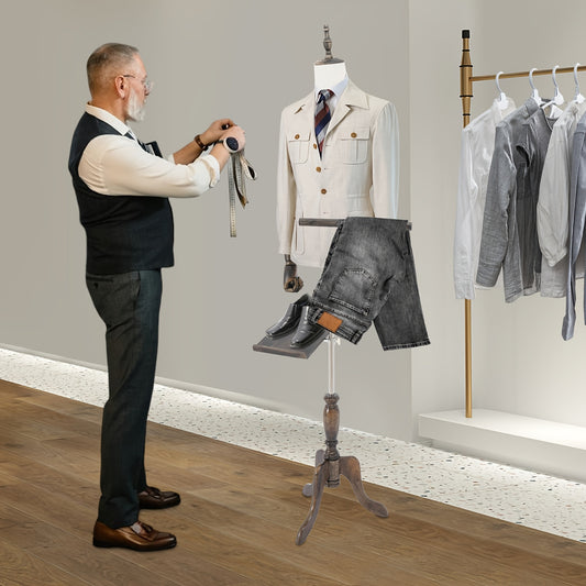 Mannenpaspop – Mannequin – Paspop – Etalagepop – Kleermakerspop – Verstelbare Hoogte 150-180 cm – Wit Kunststof Linnen