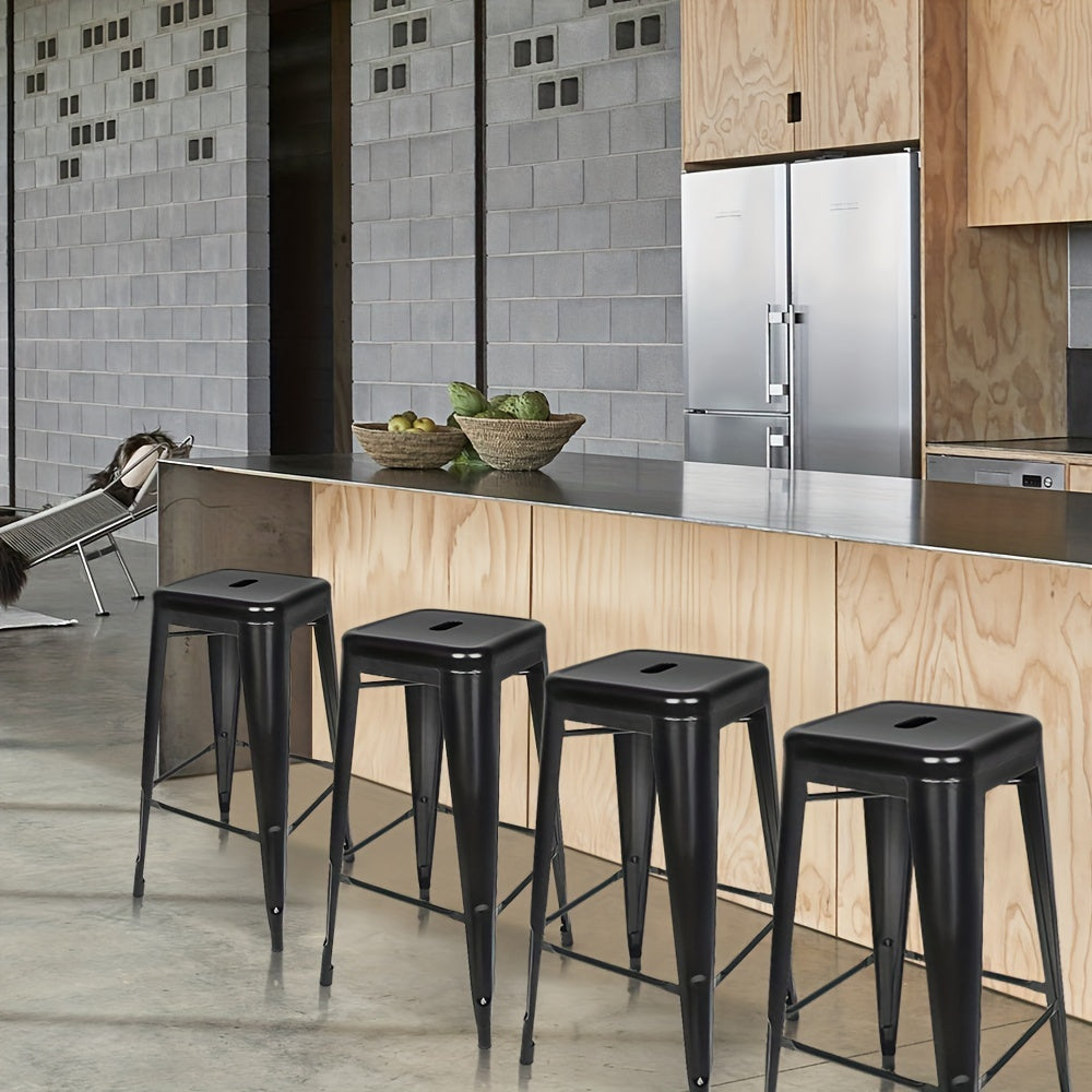 4pcs Heavy Duty Metal Bar Stools With Footrests, Stackable Kitchen Chairs, Height 76cm, Industrial Style Island Stools