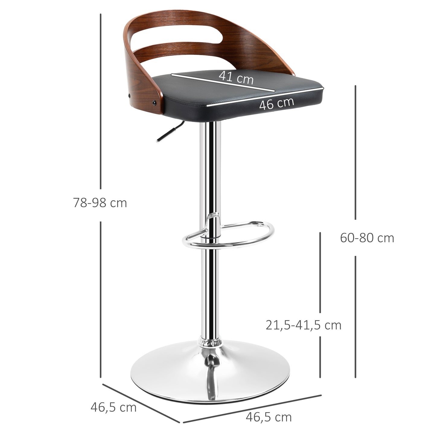 Barkrukken – Barstoelen – Krukken – Hoge Stoelen – Set Van 2 – Verstelbare Hoogte – 360° Draaibaar – PU Leder Zitting – Houtlook Rugleuning – Bruin/Zwart/Chroom