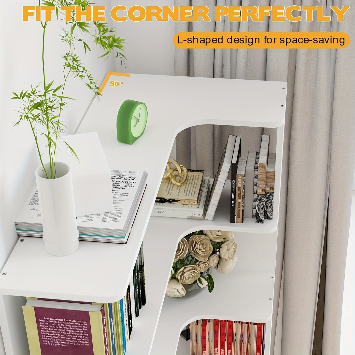 Boekenrek Hoekboekenkast Boekenplank Vakkenkast Stellingkast – 5 Laags Zwart – Hardhout & Spaanplaat – Vrijstaand Ruimtebesparend Design – Eenvoudige Montage Zonder Gereedschap