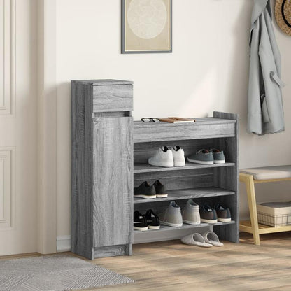 Schoenenkastje – Schoenenkast – Schoenenrek – Schoenenopberger – Schoenenschuif – Smal Hoog Kastje – Duurzaam Hout – Grijze Afwerking – 100,5x28x100 cm – Modern Ontwerp