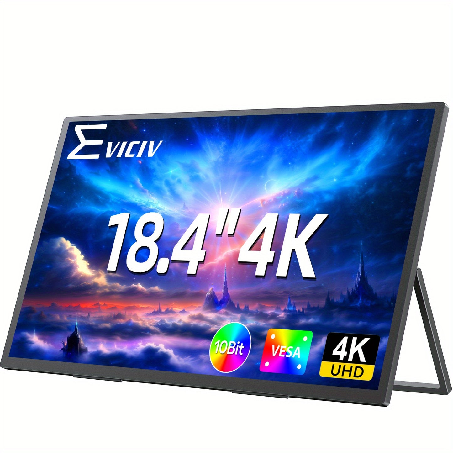 Portable Monitor – Draagbaar Scherm – Extra Scherm Laptop – Mobiele Monitor – USB-C Monitor – 18,4 Inch 4K UHD – 10-Bits IPS HDR – 180° Verstelbare Arm & VESA Mount