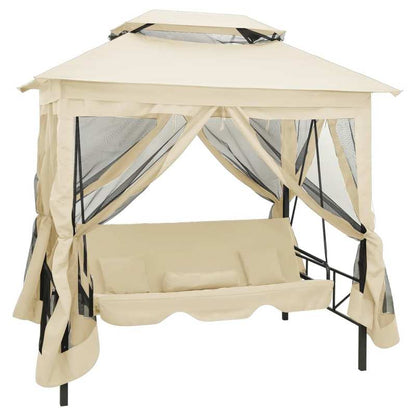 Schommelbank – Tuinschommel – Hangbank – Loungestoel – Tuinbank – Crème Wit – Weerbestendig Stalen Frame – Uitklapbaar Ligbed 220x160x240 cm