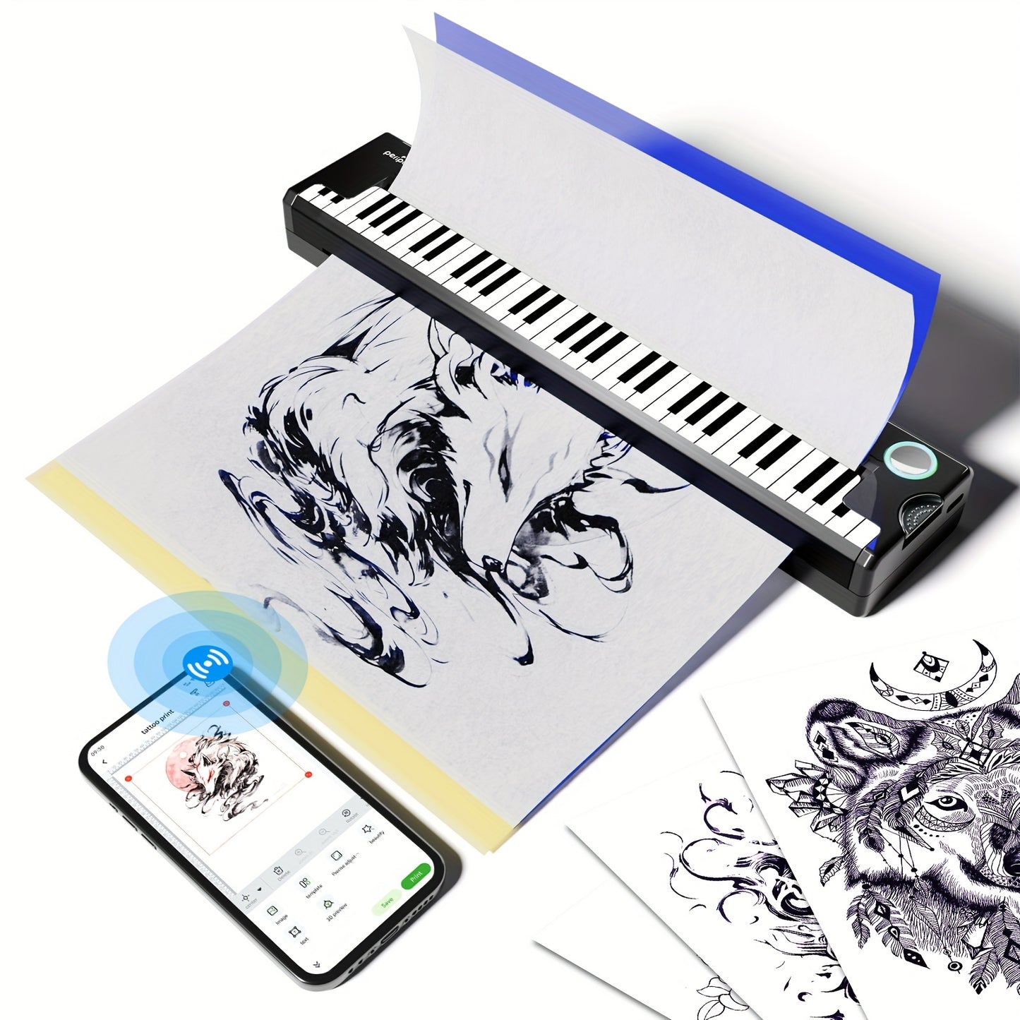 Draagbare Tattoo Printer – Tattoo Sjabloon Printer – Thermal Printer – Tattoo Transfer Printer – Compact Printer – Draadloos Bluetooth – Oplaadbare 2000mAh Batterij