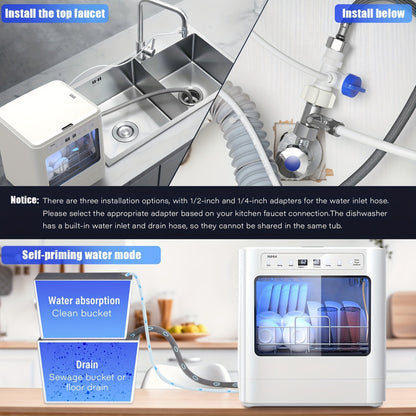 Draagbare Aanrechtvaatwasser – Mini Vaatwasser – Compacte Afwasmachine – Tafelmodel Vaatwasser – Mobiele Vaatwasser – 5-in-1 Wasprogramma’s – Zelfaanzuigend Water Systeem