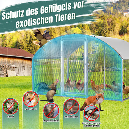 Chicken Coop Free-Range Enclosure, 3X2X2M/3X4X2M/3X6X2M/3X8X2M Galvanized Steel, Chicken House Dome Roof with Lock And Pe-Colored Tarpaulin, Easy to Clean, for Chicken Cage Bird Cage.