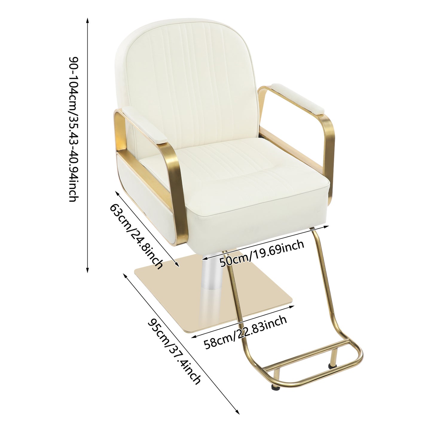 Hair Salon Chair | Height Adjustable, 360° Swivel, Golden Stainless Steel Square Base and Round Tube Footrest - Beige, NaMaSyo Brand