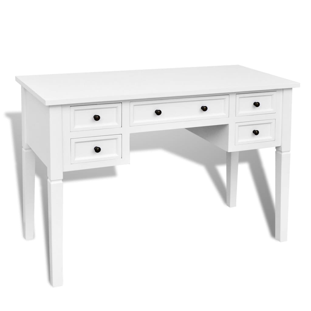 Bureau – Bureautafel – Computertafel – Werktafel – Schrijftafel – Wit – 5 Grote Lades – MDF en Grenenhout