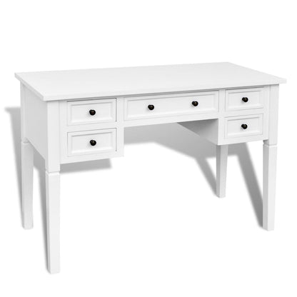Bureau – Bureautafel – Computertafel – Werktafel – Schrijftafel – Wit – 5 Grote Lades – MDF en Grenenhout