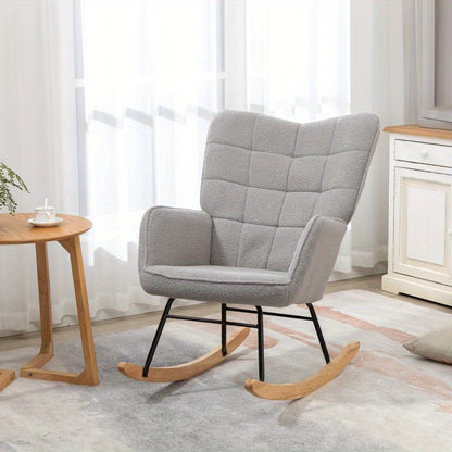 Schommelstoel – Schommelstoel Met Armleuning – Draaistoel – Relaxstoel – Lounge Stoel – Lichtgrijs Berbervlies – Ergonomisch Comfort – Stevig Stalen Frame 120 Kg