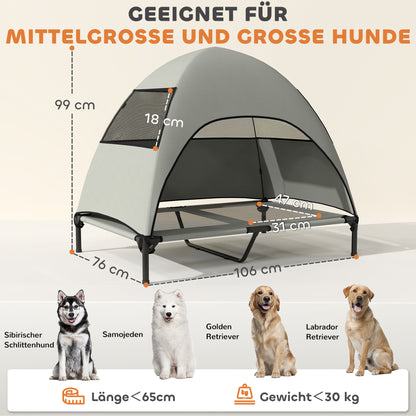 Verhoogd Hondenbed – Hondendagbed – Hondenmand – Hondenbank – Hondensofa – Lichtgrijs – Met Afneembaar Dak – Ventilerend & Vochtbestendig