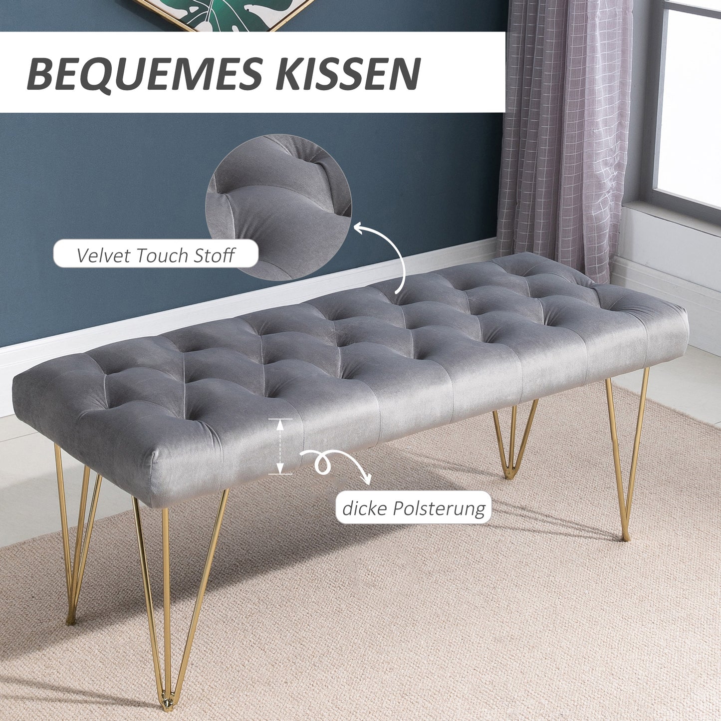 Piano Bankje – Pianobank – Pianokruk – Keyboard Bank – Zitbankje – Fluwelen Bekleding – Stabiel Metaalframe 116 x 44,5 x 49 cm