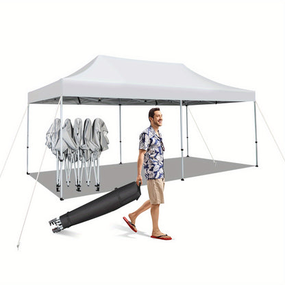 Pop-Up Partytent – Vouwtent – Evenemententent – Zonnetent – Partytent Wit – UPF 50+ Zonbescherming – Stevig Metalen Frame Met Wieltjes