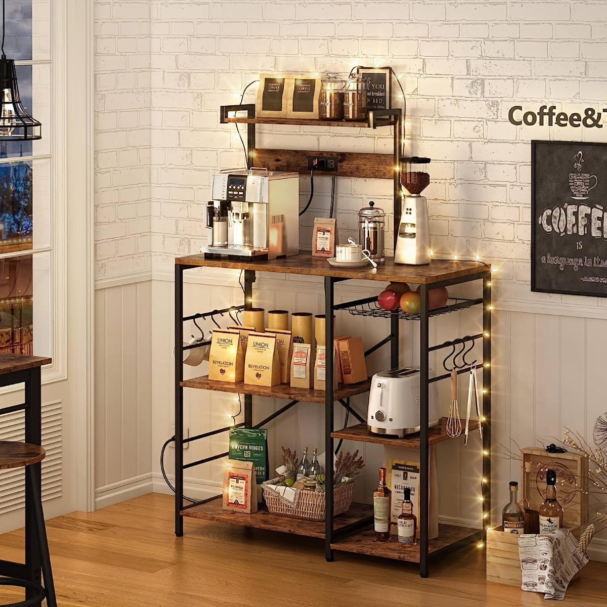 Bakkerrek – Opbergrek – Keukenrek – Stelling – Wandrek – 6-laags Metaal – Vrijstaand – Met Haakjes – Gepoedercoat – Robuust Design