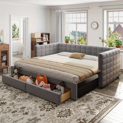 3-in-1 Slaapbank – Bedbank – Logeerbed – Klapbank – Sofa Bed – Ruimtebesparend Met Opberglades – Katoen-Linnen Bekleding – 90x190/180x190 cm – Stevig Lattenframe – Eenvoudige Montage – Beige