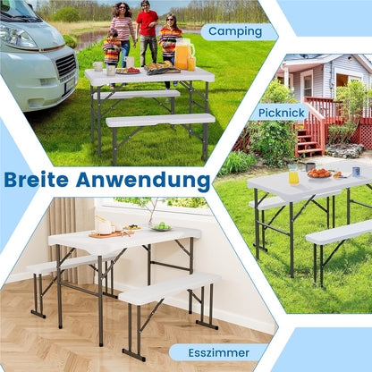 Inklapbare Biertafelset – Biertafel – Bierbank – Picknicktafel – Tenttafel – Compact – Weerbestendig HDPE – 108 cm – Met 2 Banken