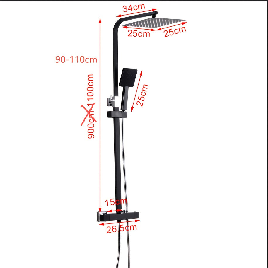 TOOL1SHOOO Luxury Modern Black Square Shower System with Thermostat Control - 10-inch Large Rain Shower Head & Handheld Shower, Construction, Adjustable Height (80-120cm) Rainfall & Handheld Shower Set with Valve, Thermostat