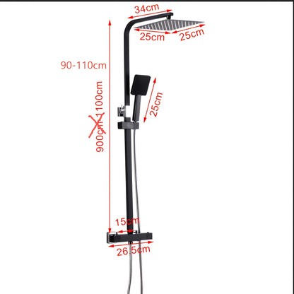 TOOL1SHOOO Luxury Modern Black Square Shower System with Thermostat Control - 10-inch Large Rain Shower Head & Handheld Shower, Construction, Adjustable Height (80-120cm) Rainfall & Handheld Shower Set with Valve, Thermostat