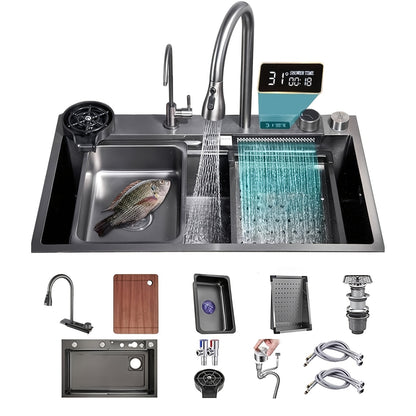 Keukenspoelbak – Spoelbakken Keuken – Wasbak Keuken – Gootsteen Keuken – Enkele Spoelbak – RVS 304 – 80x45 cm – Inbouw Onderbouw Opbouw – Met Afdruipvlak – Zwart