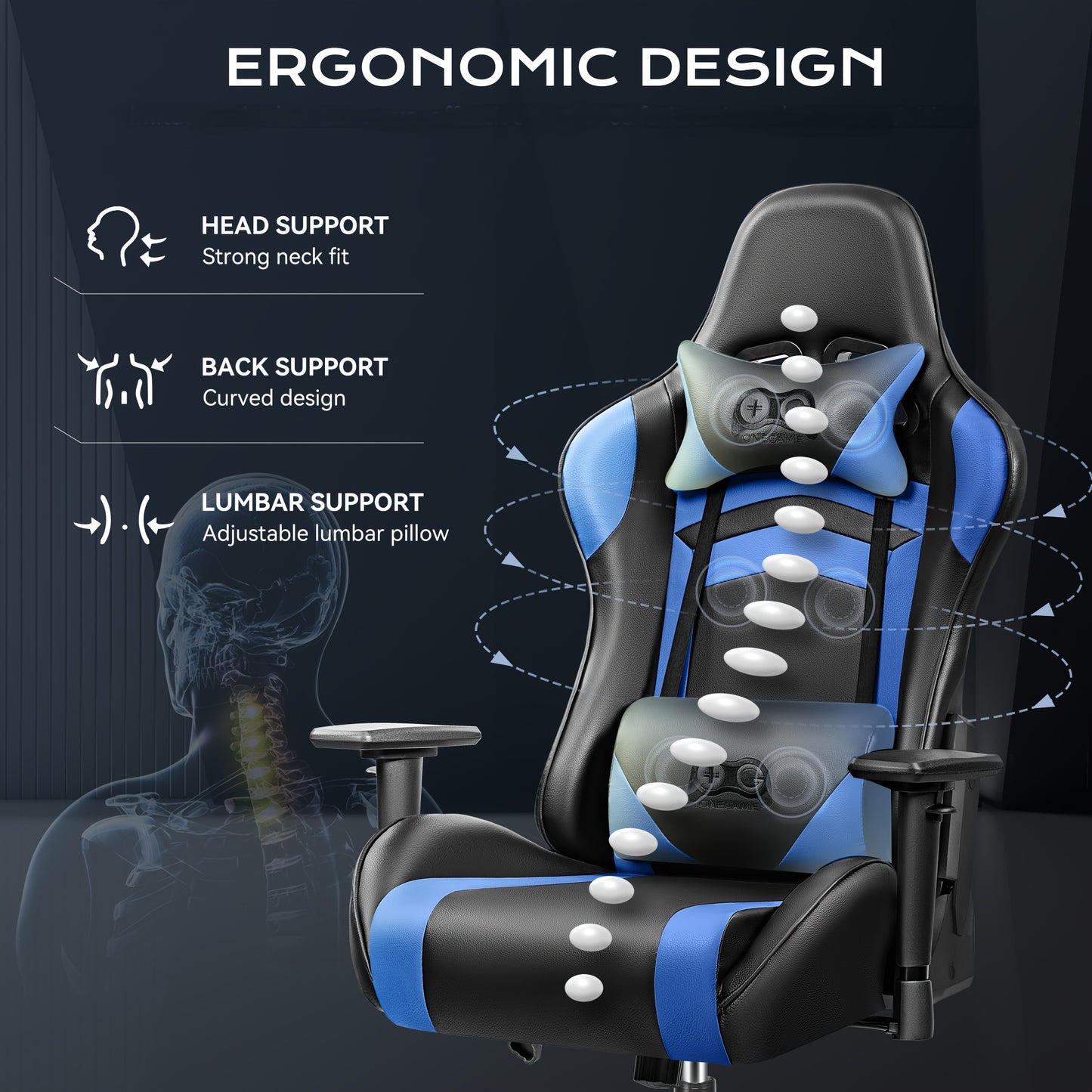 Gamestoel – Gaming Stoel – Game Stoel – Gaming Chair – Bureaustoel – Ergonomisch Ontwerp – Verstelbare Rugleuning & Hoogte – PU Leder – 360° Draaibaar – Met Lenden- & Hoofdsteun