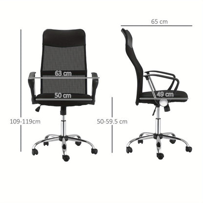 Bureaustoel – Ergonomische Stoel – Office Chair – Gamingstoel – Kantoorstoel – Verstelbare Zithoogte – Kantelfunctie – Ademend Mesh – Gevoerde Zitting – 360° Draaibaar – Zwart