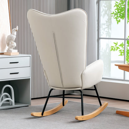 Schommelstoel – Relaxstoel – Schommelzetel – Lounge Chair – Stiltestoel – Crèmewit – Stabiele Houten Poten – Ergonomisch Met Lendenkussen