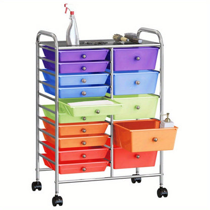 Ladenkast – Ladekast – Ladenkastje – Opbergkast – Commode – XXL formaat – 15 gekleurde lades – Duurzaam kunststof – Mobiel met wieltjes