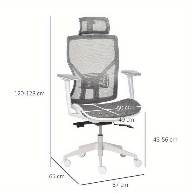 Ergonomische Bureaustoel – Kantoostoel – Werkstoel – Gamestoel – Computestoel – Verstelbare Lendesteun en Hoofdsteun – Ademend Mesh Met Metaal Frame