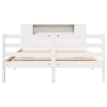 Boekenkastbed – Bed met Opbergruimte – Slaapbank – Bedframe – Kinderbed – Modern Wit – Massief Pijnhout – Compact 120x190 cm