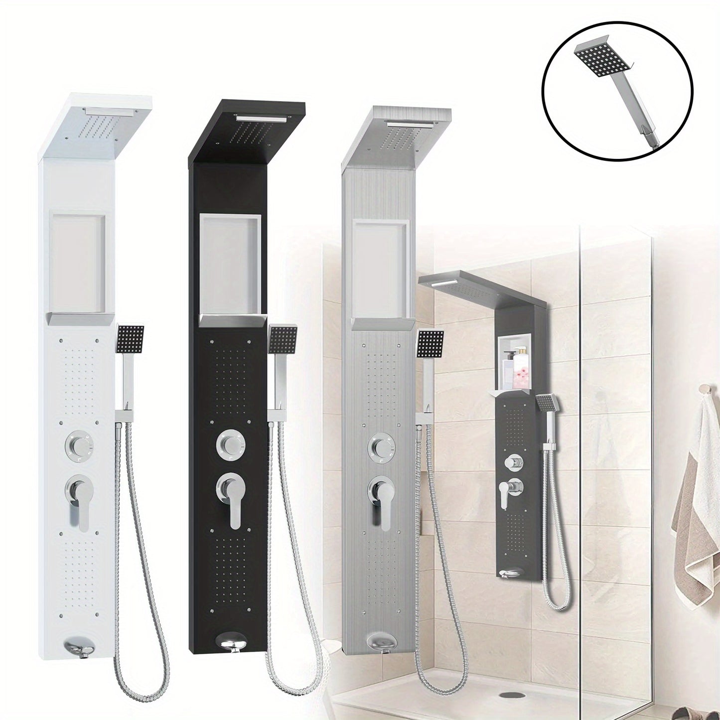 Douchepaneel – Douchekolom – Regendouche – Douchepaneel met Handdouche – Shower Panel Zwart – 5 Modi – Roestvrij Staal – Compact 20x47,8x122 cm