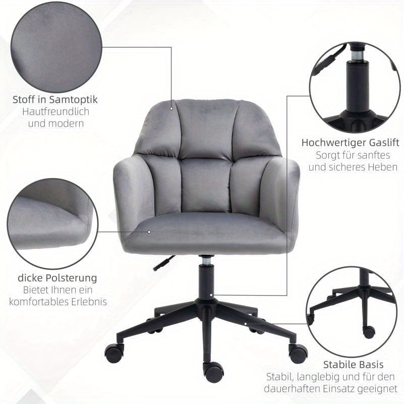 Draaifauteuil – Fauteuil – Bureaustoel – Loungestoel – Relaxstoel – Verstelbare Armleuningen – Velvet Bekleding – Draagvermogen 120 kg – Grijs