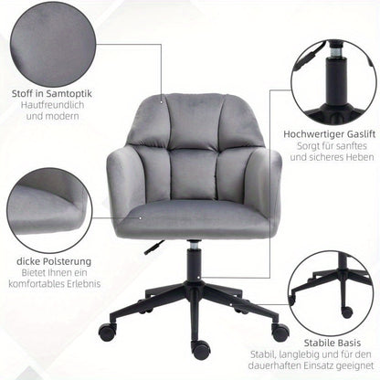 Draaifauteuil – Fauteuil – Bureaustoel – Loungestoel – Relaxstoel – Verstelbare Armleuningen – Velvet Bekleding – Draagvermogen 120 kg – Grijs