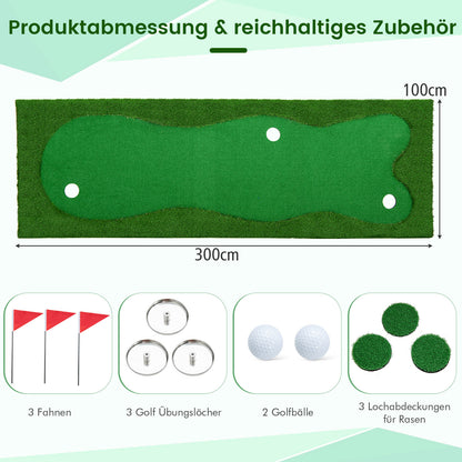 Golf Putting Green – Golf Oefenmat – Putting Mat – Indoor Golf Set – Golf Trainingsmat – Professionele Kwaliteit – Inclusief 2 Golfballen en 3 Holes