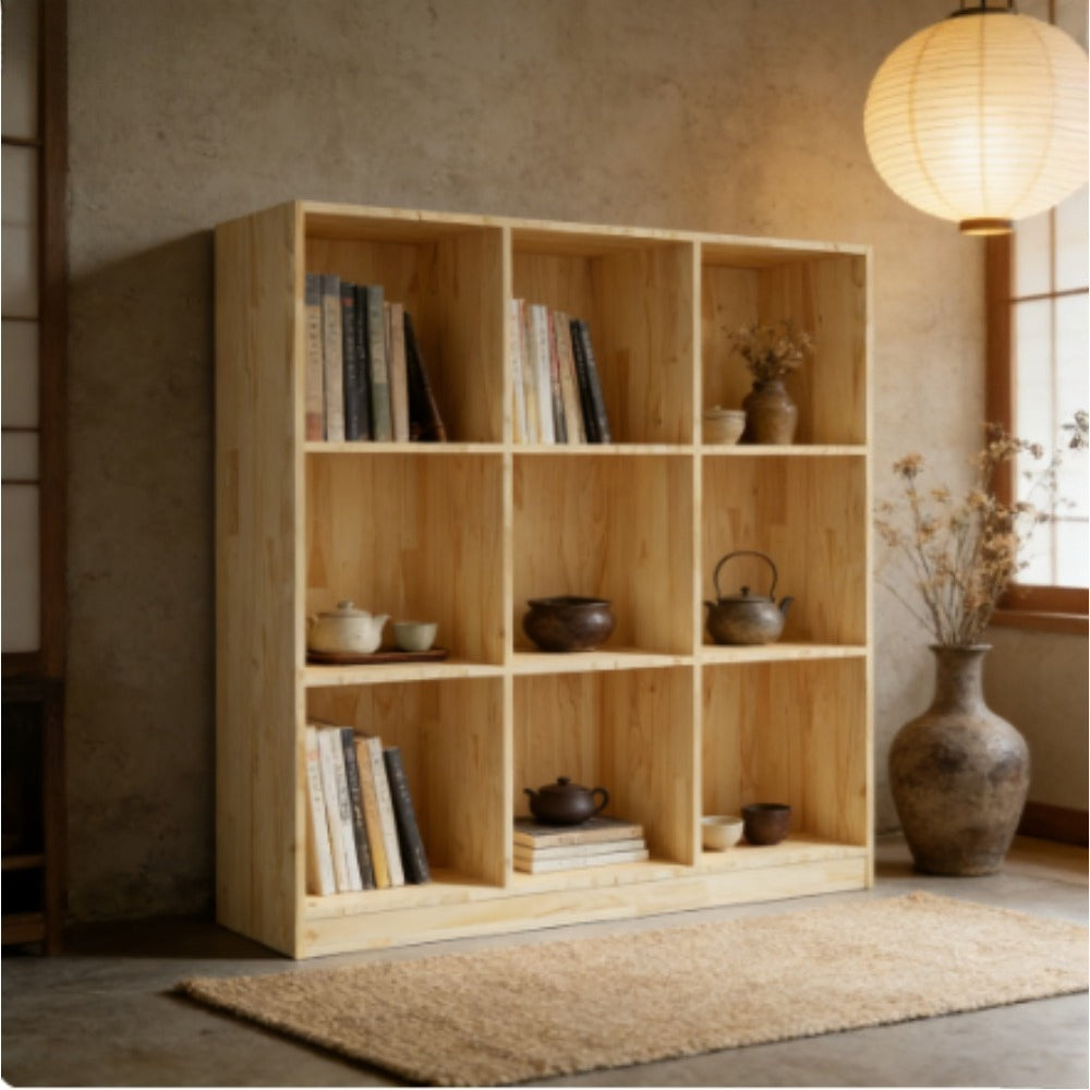 Solid Pine Wood Bookcase & Room Divider - Freestanding Modern Bookshelf with 9-Shelf Storage, Wood Grain, Assembly, Space-Saving Shelving Unit Suitable for Living Room, Study, Office - Demountable Furniture (104x33.5x110cm)
